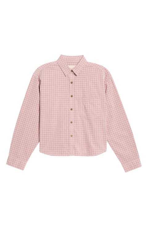 Tattersall Cotton Corduroy Crop Button-Up Shirt