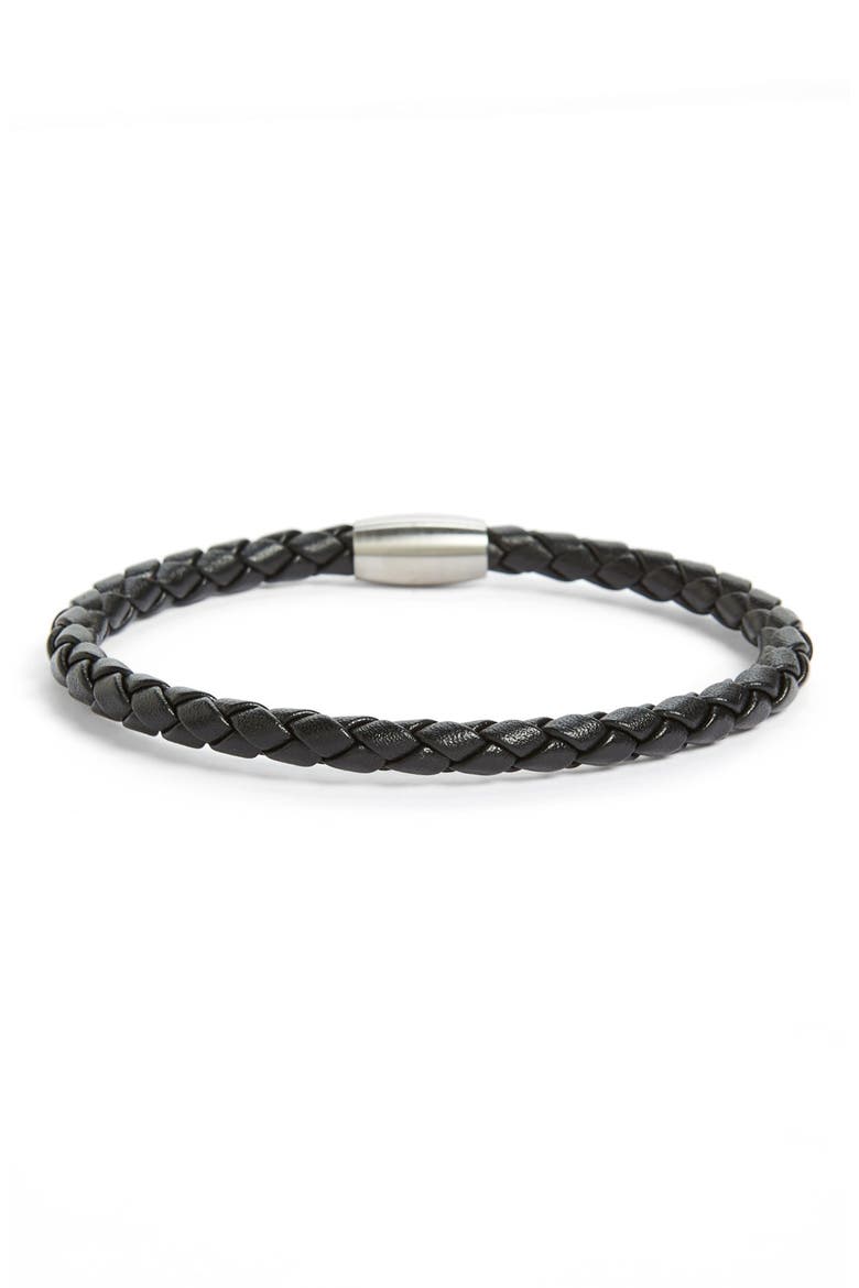 Woven Leather Bracelet with magnetic closure, Main, color, BLACK