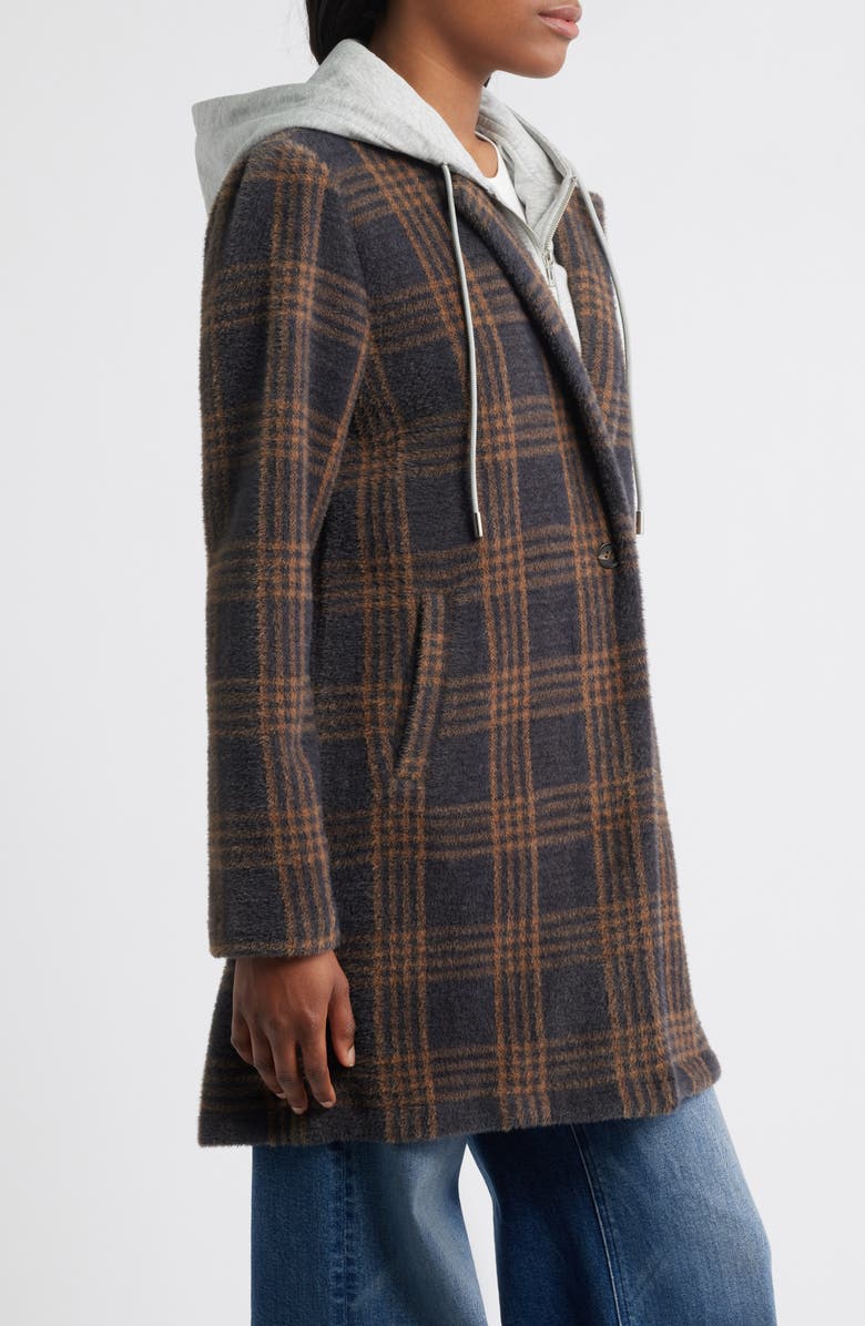 Thread & Supply Plaid Coat with Bib Hoodie, Alternate, color, Black Copper Combo