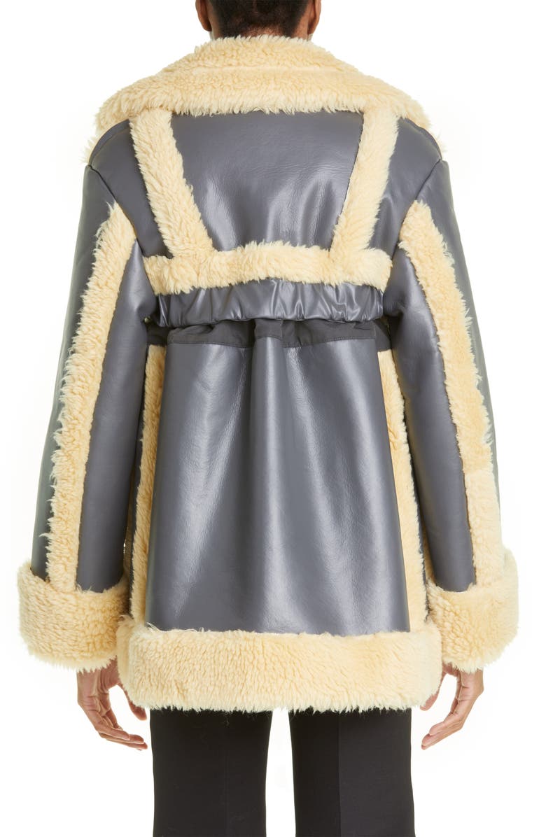 Sacai Double Breasted Faux Shearling Coat, Alternate, color, 