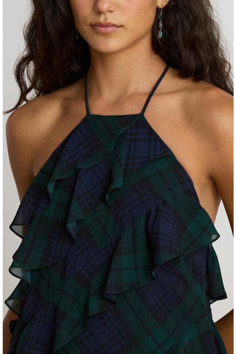 Plaid Ruffle Georgette Maxi Dress, Alternate, color, NAVY BLUE/ GREEN/ BLACK