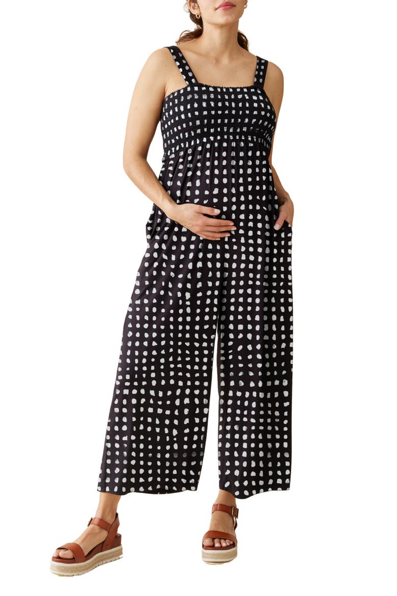 Smocked Bodice Wide Leg Maternity Jumpsuit, Main, color, ABSTRACT CHECK
