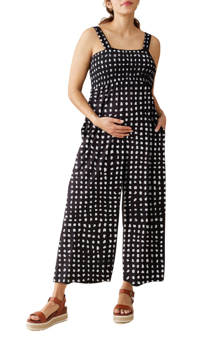Ingrid & Isabel<sup>®</sup> Smocked Bodice Wide Leg Maternity Jumpsuit, Main, color, Abstract Check