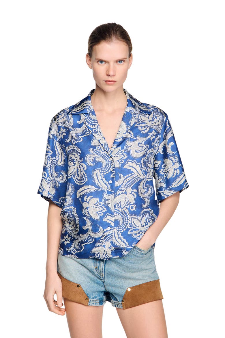 Floral print shirt, Main, color, Blue / ecru