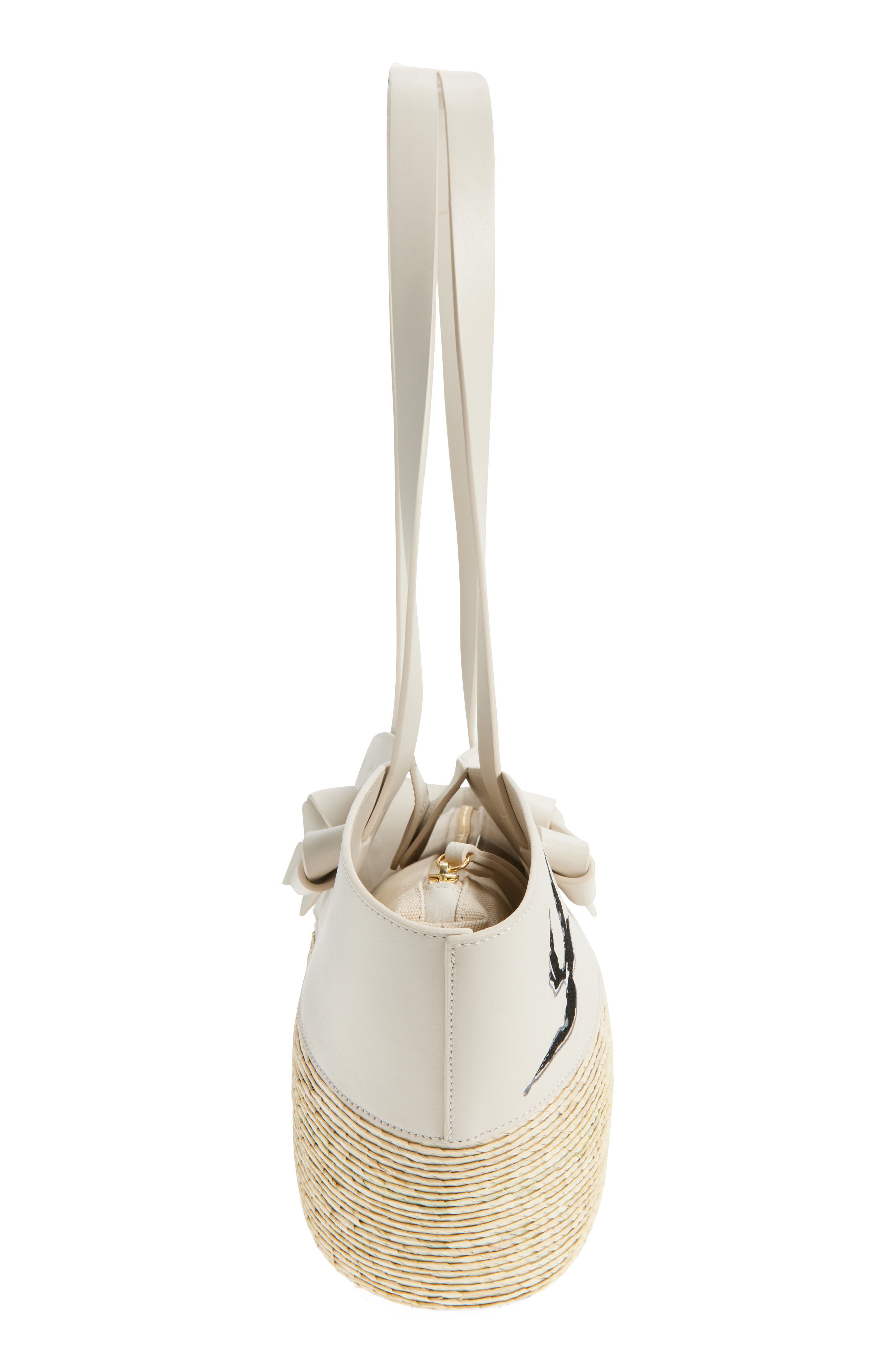 Altuzarra Small Embroidered Leather & Straw Basket Tote, Alternate, color, 378102 Ivory Embroidered Bird