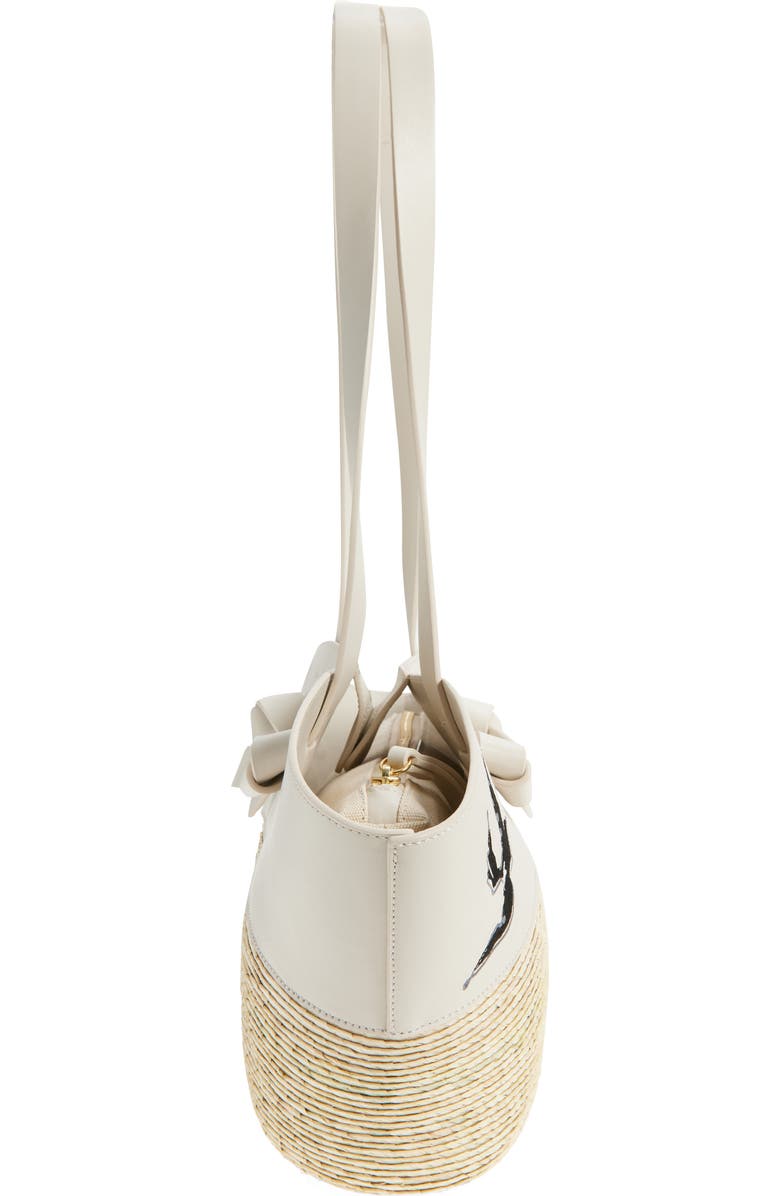 Altuzarra Small Embroidered Leather & Straw Basket Tote, Alternate, color, 378102 Ivory Embroidered Bird