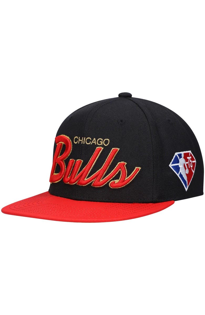 Mitchell & Ness Men's Mitchell & Ness Black Chicago Bulls NBA 75th Anniversary Snapback Hat, Main, color,