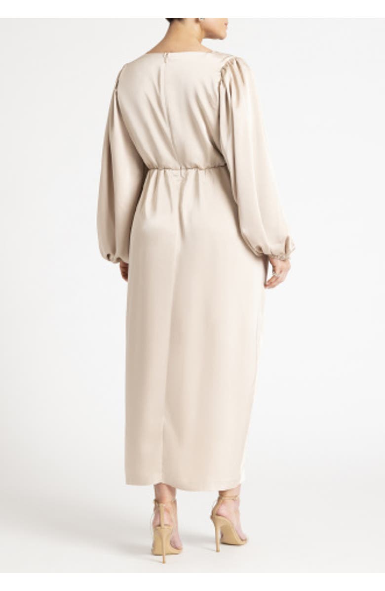 ELOQUII Satin Puff Sleeve Pleated Dress, Alternate, color, Black Onyx