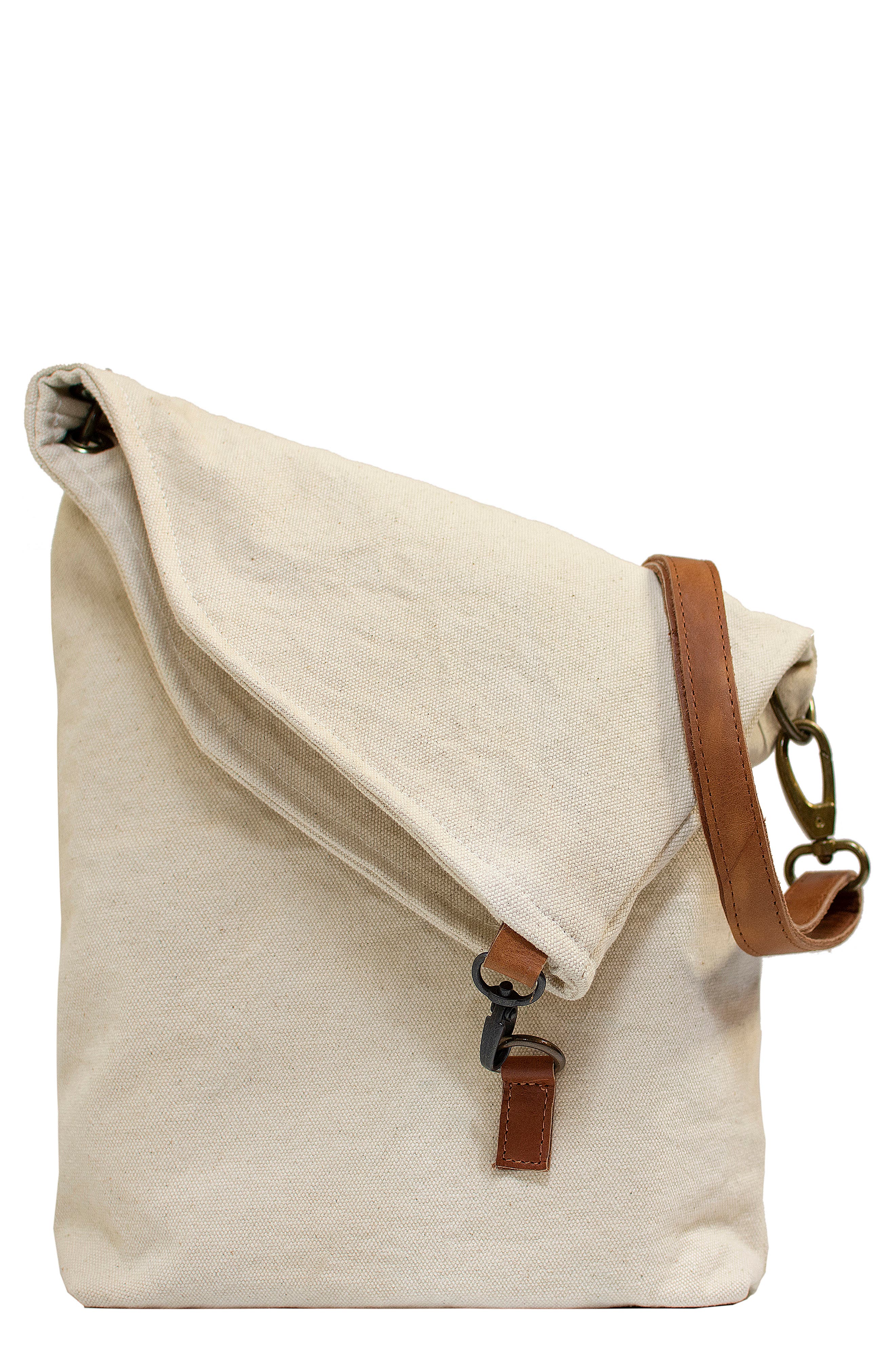 VINTAGE ADDICTION Canvas & Leather Crossbody Bag, Main, color, Ivory