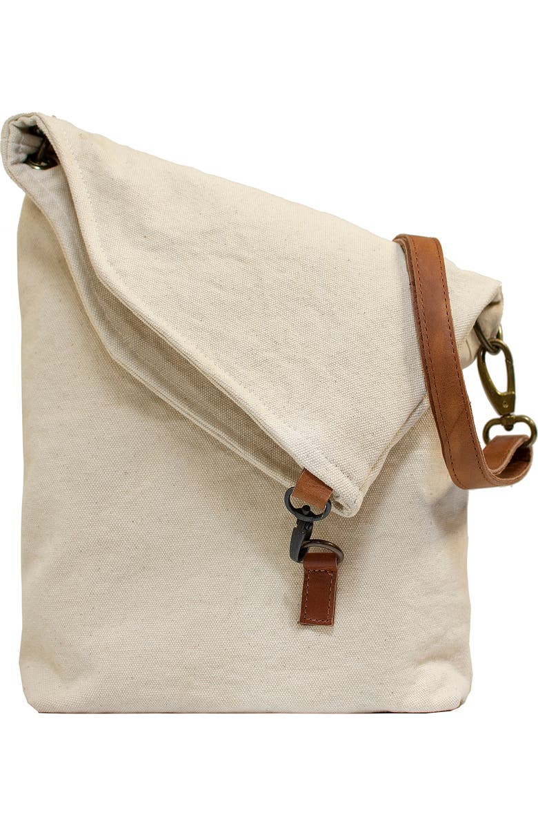 VINTAGE ADDICTION Canvas & Leather Crossbody Bag, Main, color, Ivory