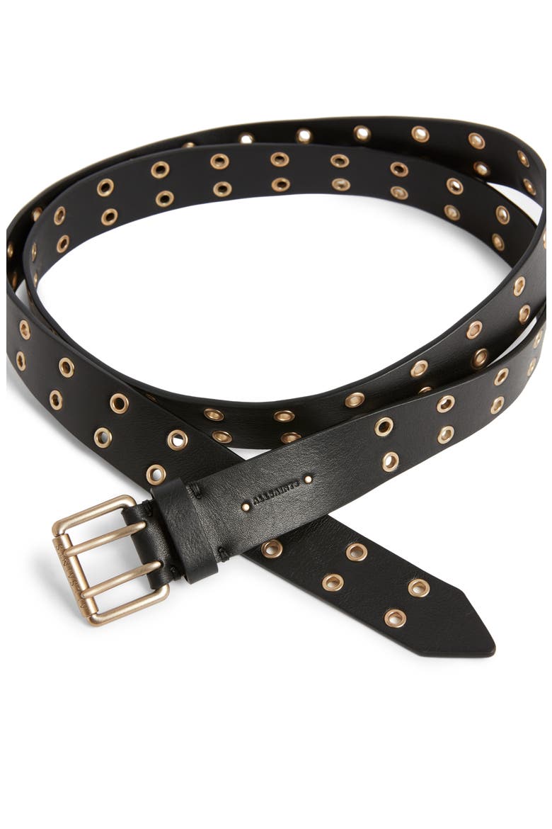 Eyelet Leather Belt, Alternate, color, BLACK