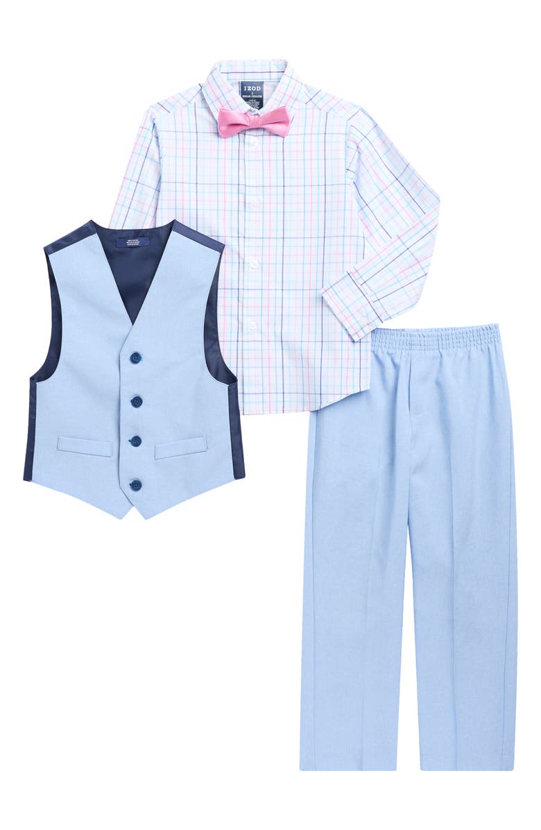 IZOD Kids' Four-Piece Blue Heather Poplin Vest Set, Main, color, Blue Allure