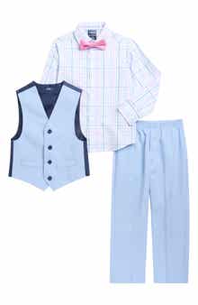 IZOD Kids' Four-Piece Blue Heather Poplin Vest Set