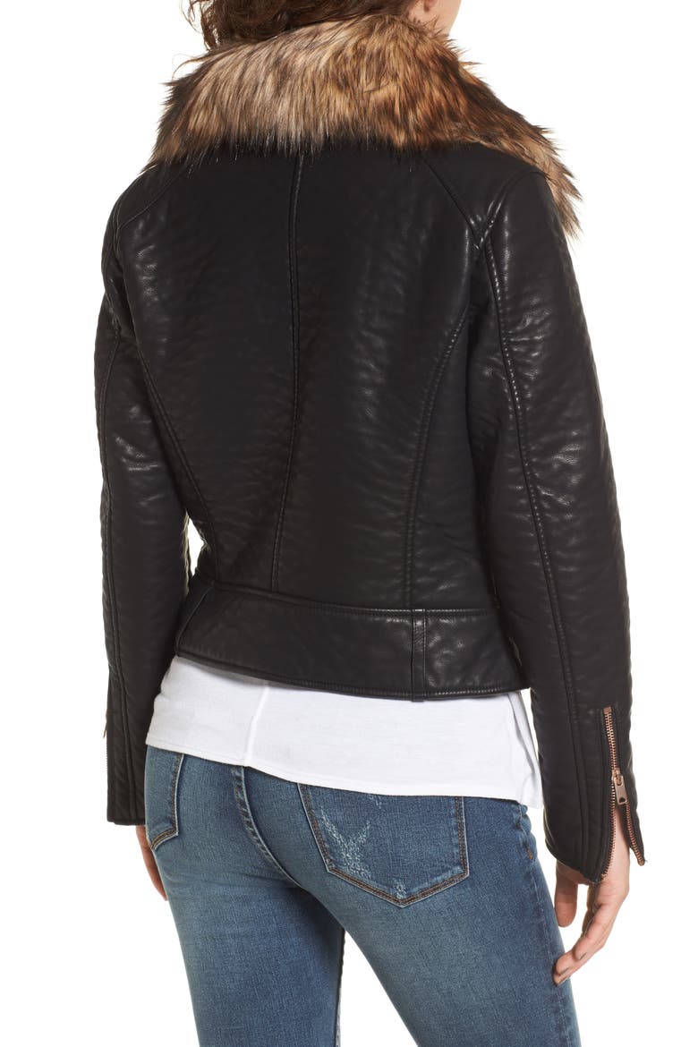 Andrew Marc Beverly Faux Leather Jacket with Faux Fur Trim, Alternate, color, BLACK