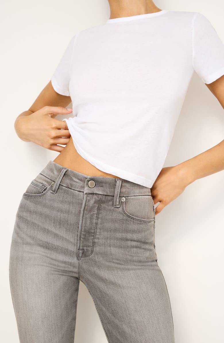 Good American Good Curve Raw Hem High Waist Straight Leg Jeans, Alternate, color, Black336