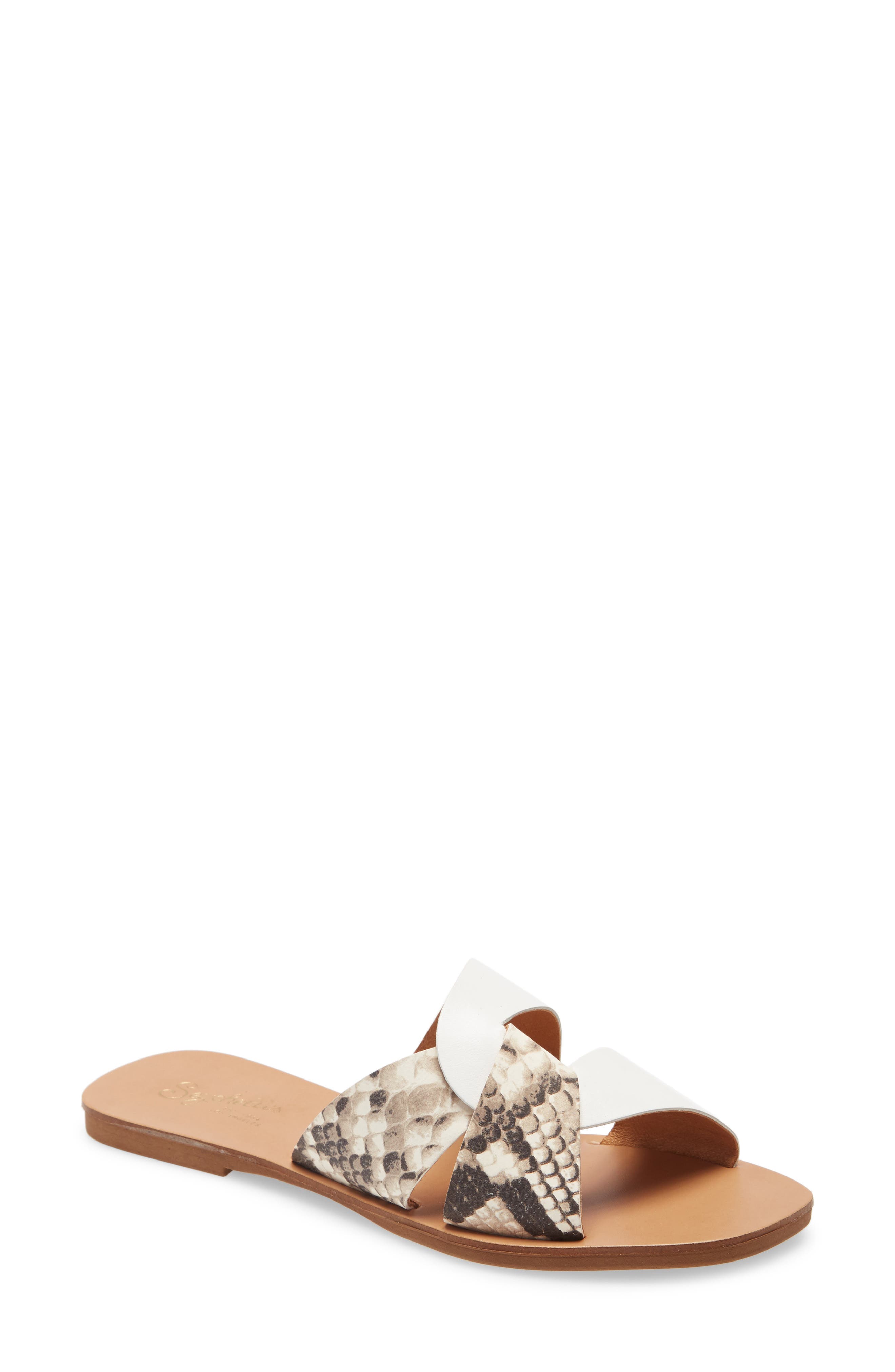 Ray of Sunshine Slide Sandal, Main, color, WHITE/ BEIGE EXOTIC