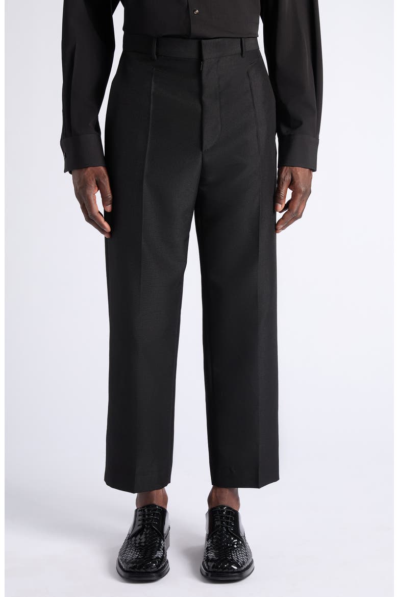Black Mohair & Wool Crop Straight Leg Trousers, Main, color, 1010 DOUBLE BLACK
