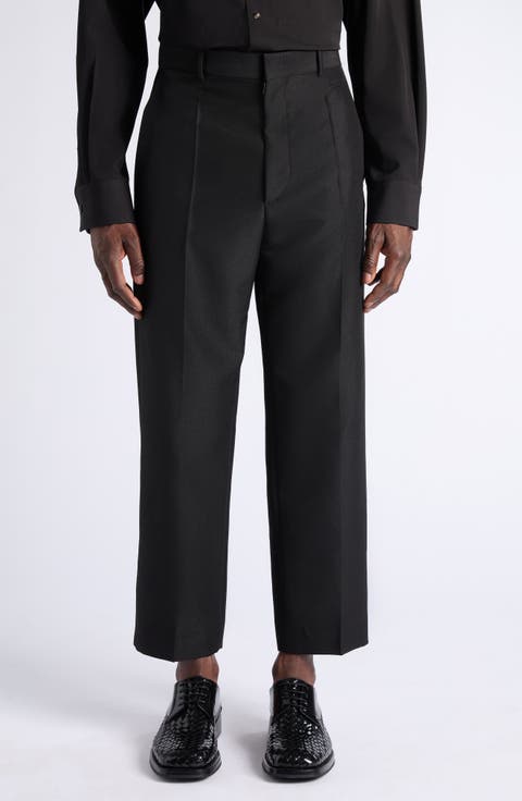 Black Mohair & Wool Crop Straight Leg Trousers