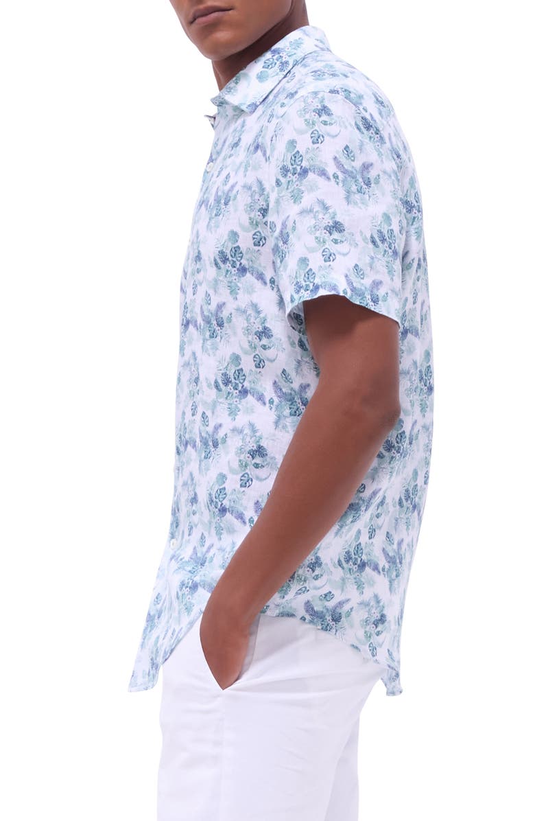 Bugatchi Orson Floral Short Sleeve Linen Button-Up Shirt, Alternate, color, Mint