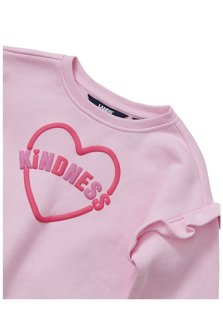 Girls Long Sleeve Ruffle Sweatshirt, Alternate, color, Puff/Kindness/Pink Tulle