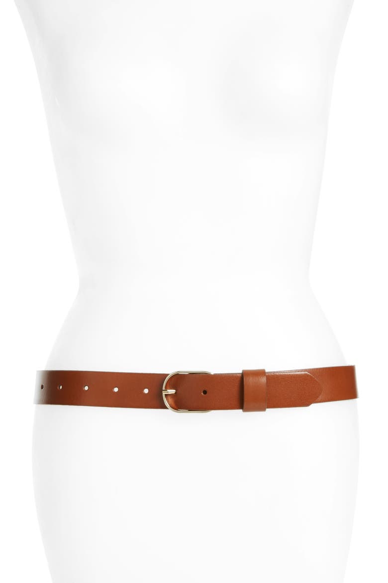 Halogen® Tailored Trouser Leather Belt, Main, color, COGNAC