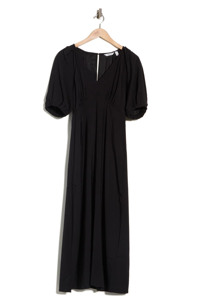 Bubble Sleeve Midi Dress, Alternate, color, BLACK