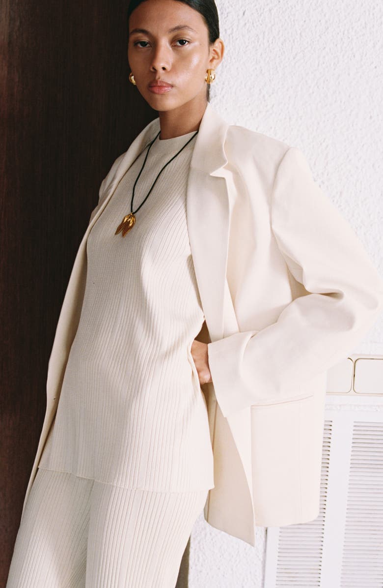 MANGO Sleeveless Side Slit Knit Tunic, Alternate, color, Ecru