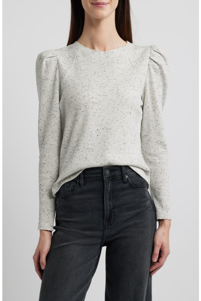 Puff Shoulder Long Sleeve Thermal Top, Main, color, HEATHER OFF WHITE