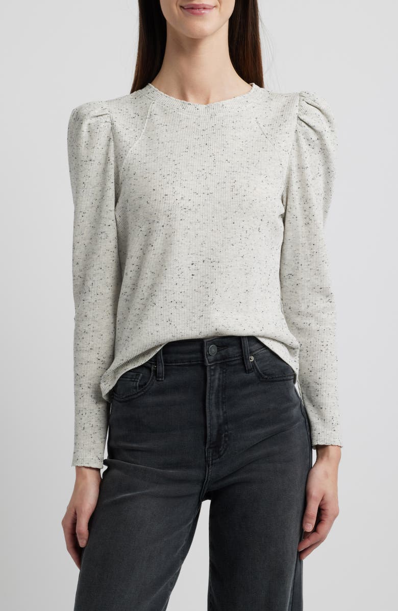 Wit & Wisdom Puff Shoulder Long Sleeve Thermal Top, Main, color, Heather Off White