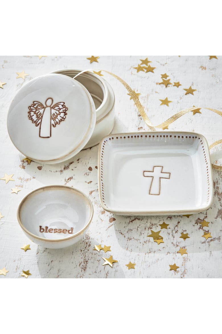 Angel Trinket Dish with Lid Decorative Ceramic Tray Christmas, Alternate, color, Beige