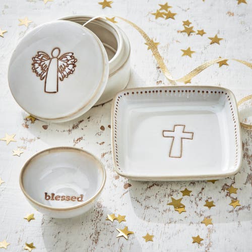 Tag Angel Trinket Dish With Lid Decorative Ceramic Tray Christmas In White