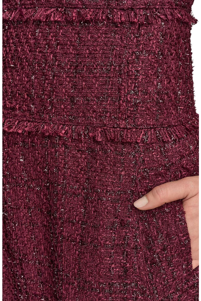 Metallic Tweed Midi Dress, Alternate, color, BERRY