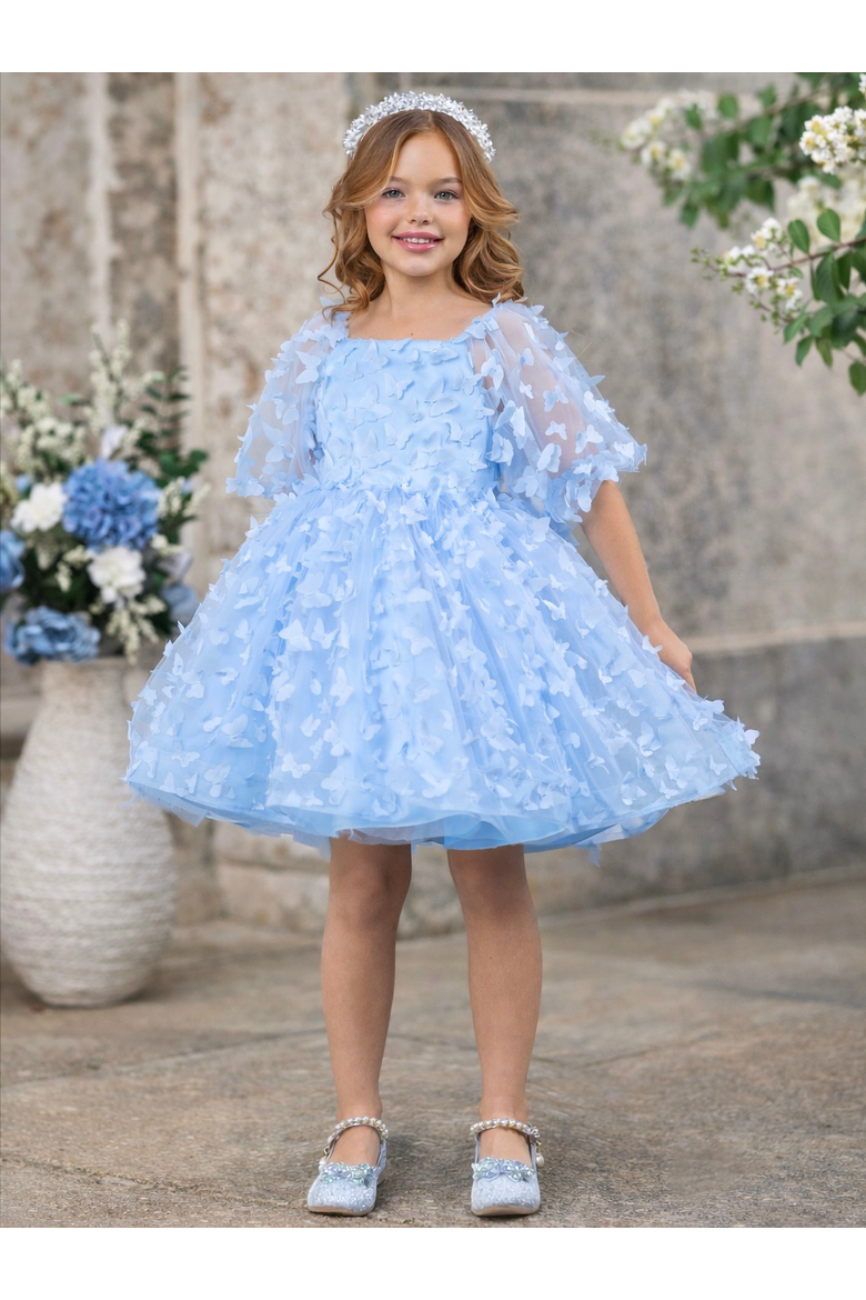 Butterfly Dream 3D Applique Party Dress, Alternate, color, Blue