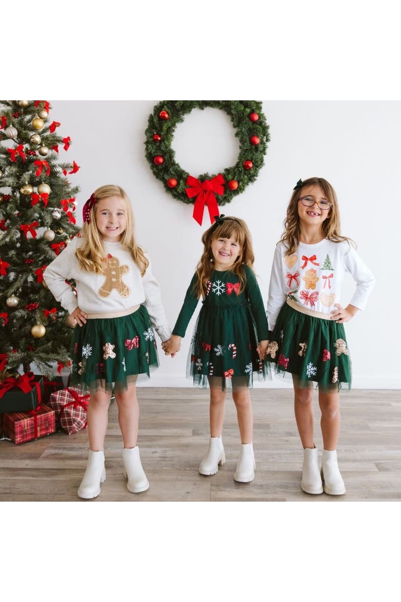 Emerald Candy Cane Sequin Christmas Long Sleeve Tutu Dress, Alternate, color, Emerald Green