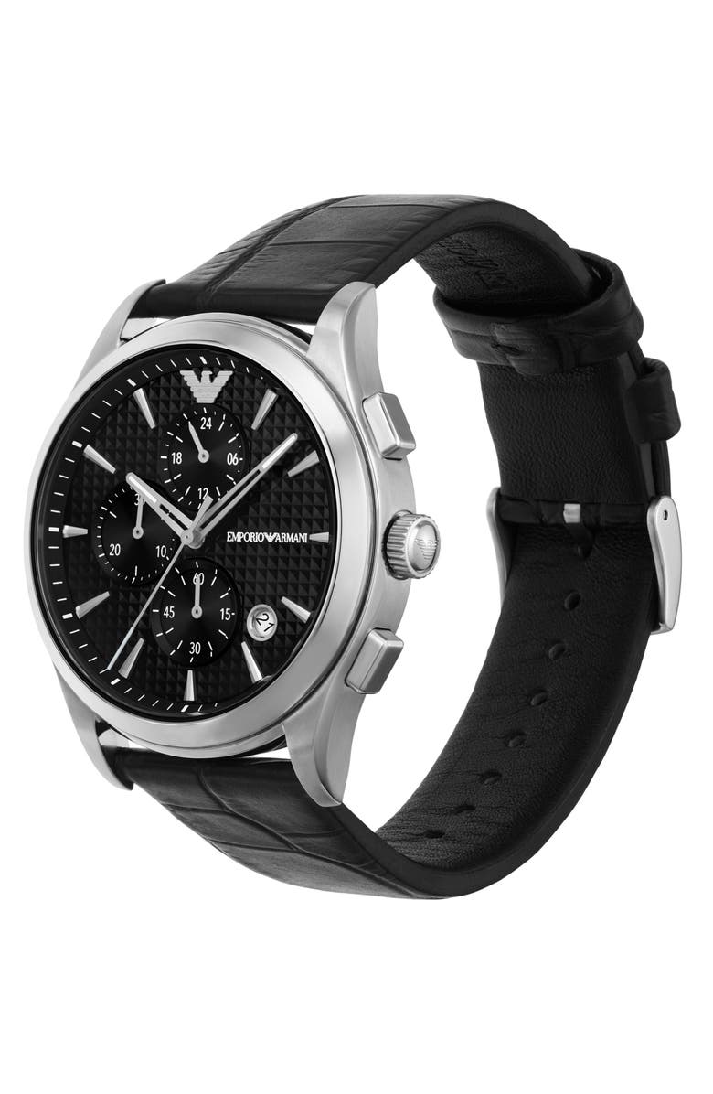 Emporio Armani Chronograph Leather Strap Watch, 42mm, Alternate, color, Silver