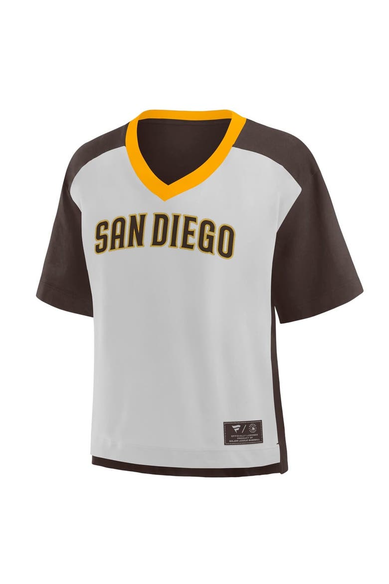 Women's Fanatics Brown/Graphite San Diego Padres Oversized Race To Win V-Neck T-Shirt, Alternate, color, Brown