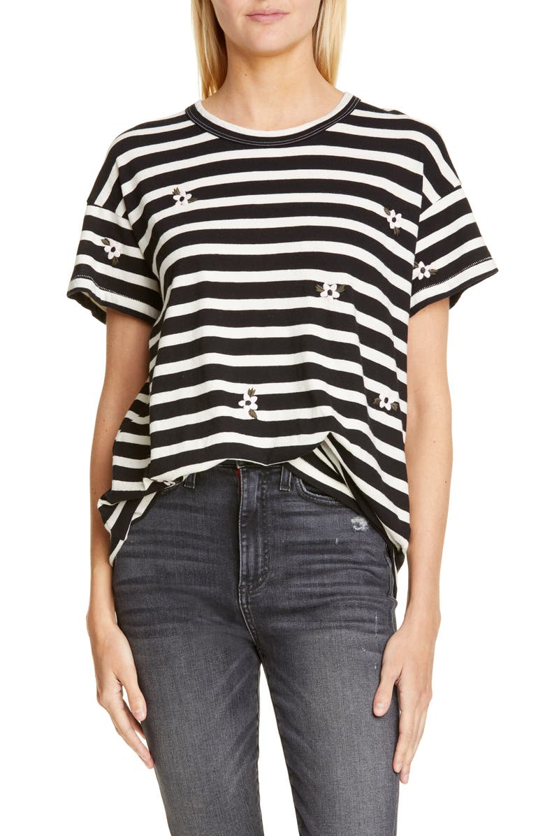 THE GREAT. The Boxy Crew Embroidered Tee, Main, color, 