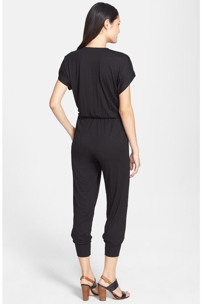 Short Sleeve Wrap Top Jumpsuit, Alternate, color, BLACK
