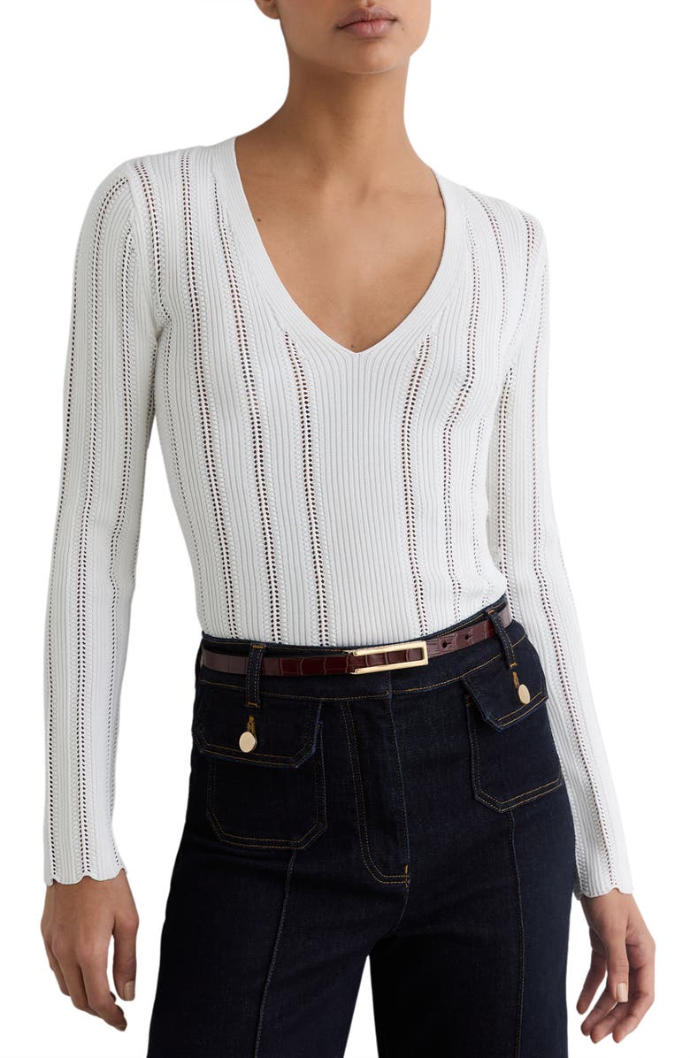 Reiss Loui Openwork Knit Top, Main, color, White