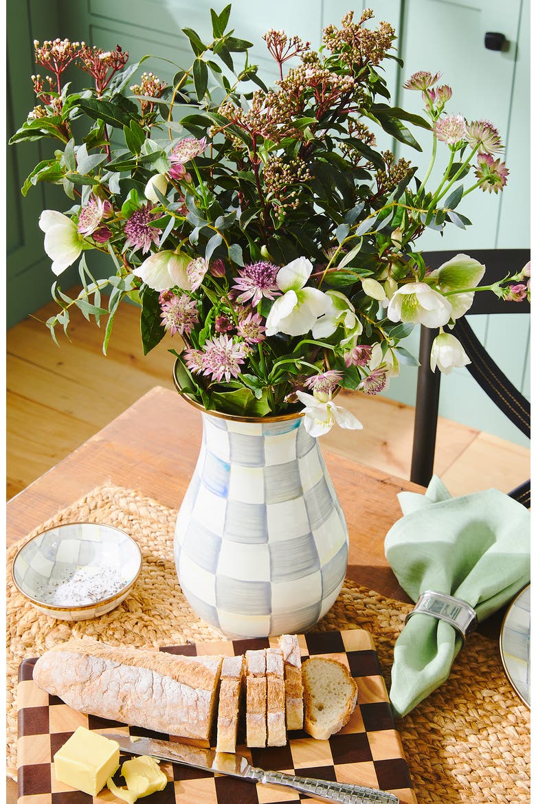 Sterling Check Enameled Steel Tall Vase, Alternate, color, GREY/ WHITE