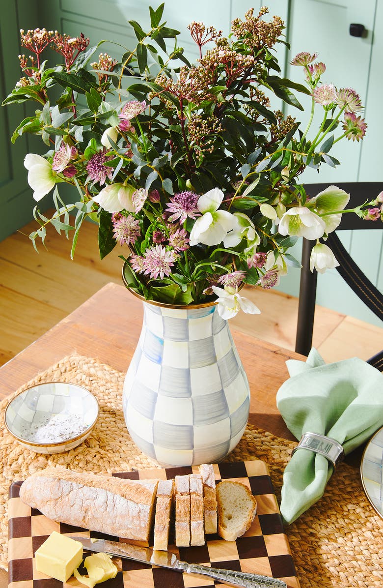 MACKENZIE CHILDS Sterling Check Enameled Steel Tall Vase, Alternate, color, Grey/ White