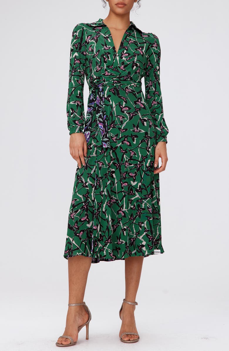 DVF Phoenix Floral Reversible Long Sleeve Wrap Dress, Main, color, 