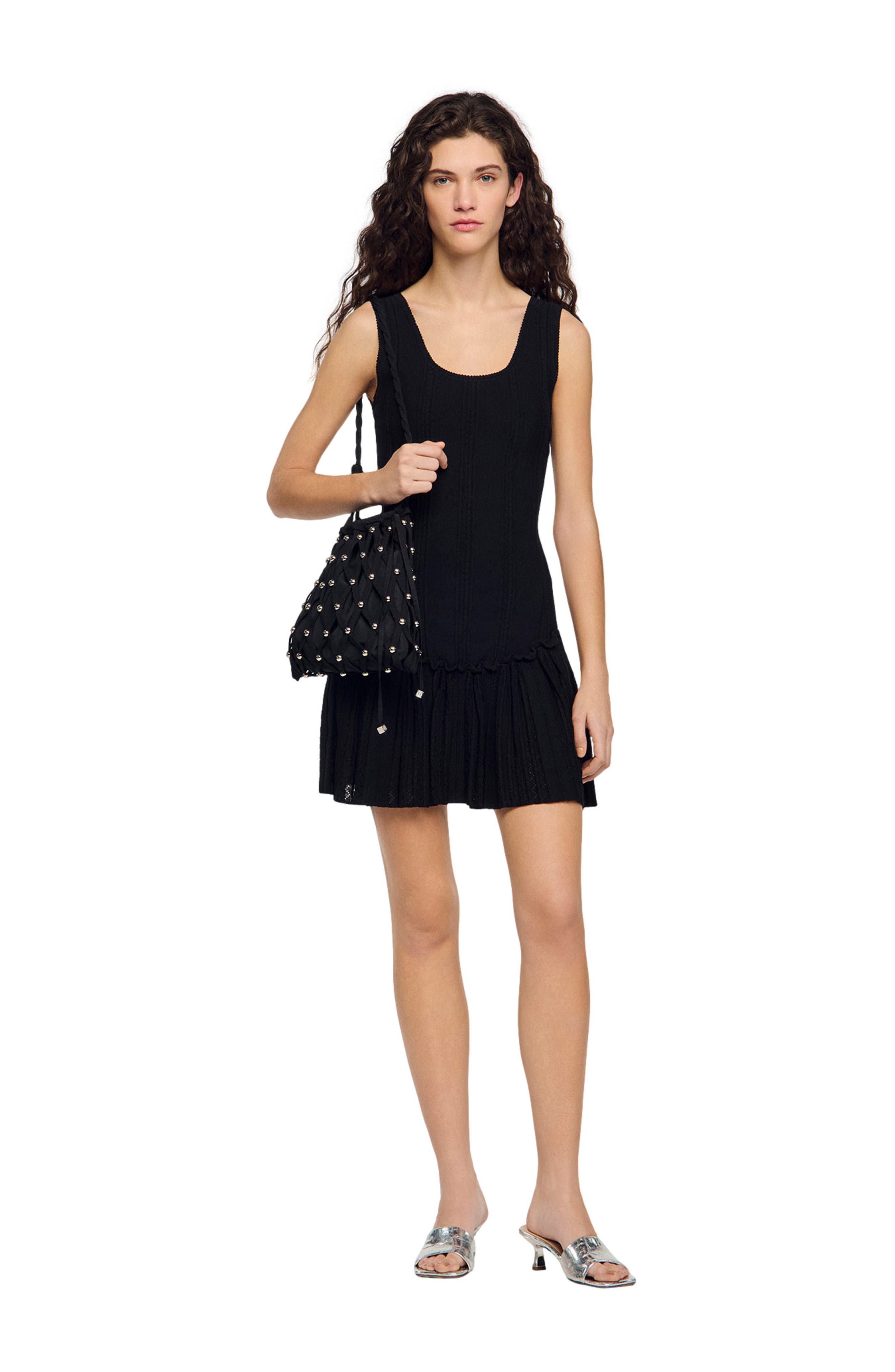 SANDRO Studded net mesh bag, Alternate, color, Black