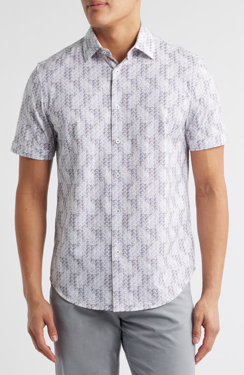 Miles OoohCotton® Leaf Print Short Sleeve Button-Up Shirt