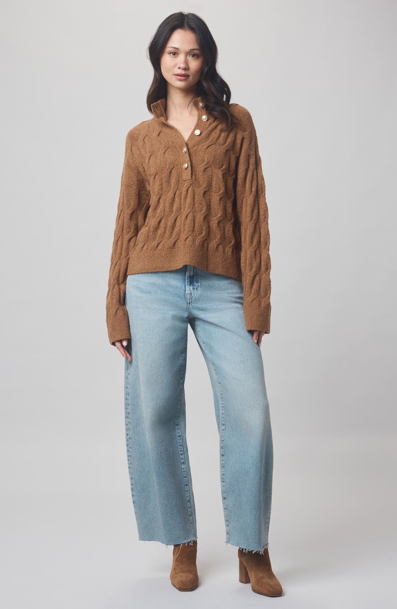 Splendid x @cellajaneblog Cable Half Placket Sweater, Alternate, color, Caramel