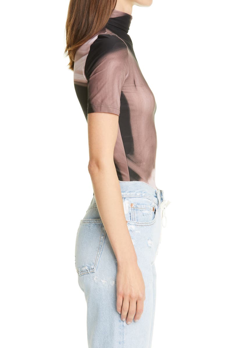 Off-White Liquid Melt Short Sleeve Turtleneck Top, Alternate, color,