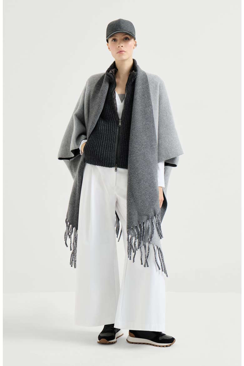 Wool and cashmere double knit poncho, Alternate, color, Medium Grey