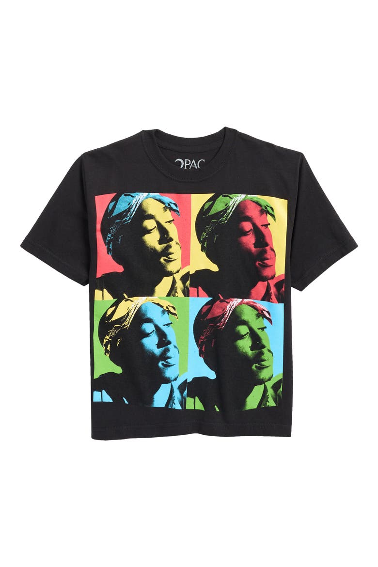 Kids' Tupac Pop Art Graphic T-Shirt, Main, color, BLACK