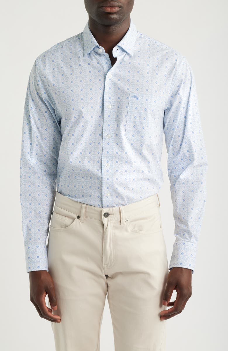 Tommy Bahama Sarasota Stretch Island Medallion IslandZone<sup>®</sup> Button-Up Shirt, Main, color, Blue Lapis