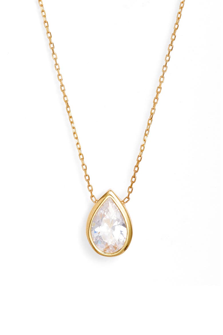 Pear Cubic Zirconia Bezel Pendant Necklace, Main, color, GOLD/ WHITE